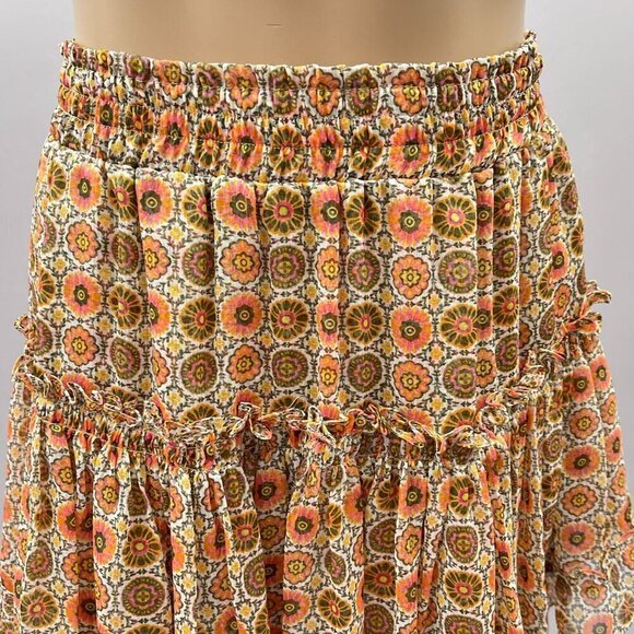 Misa Los Angeles Bohemian Floral Ruffle Skirt Smocked Tiered Polyester Womens L - Picture 5 of 14